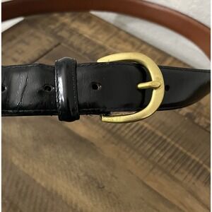 Men's Coach Size 42" Black Genuine Leather Belt with Gold Buckle‎ Luxe